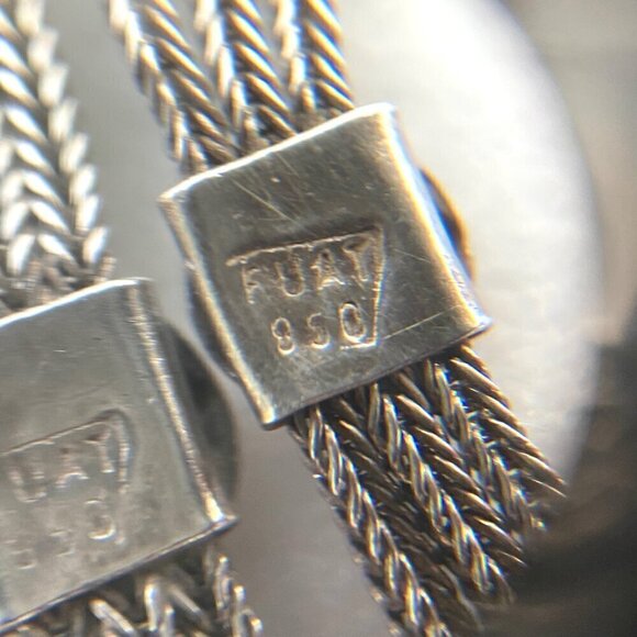 VTG Silver 950 FUAT Blue Quartz Turkish Triple Foxtail Chain Tassel Necklace 49g - Picture 8 of 16